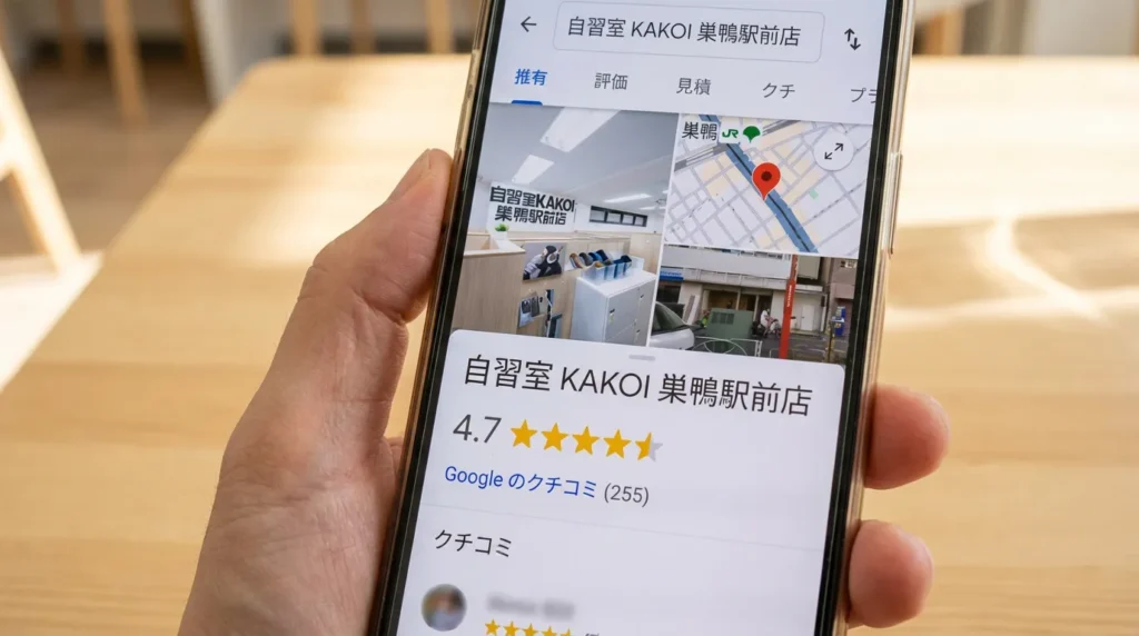 自習室KAKOIのGoogleマップにおける高評価レビューと口コミ数