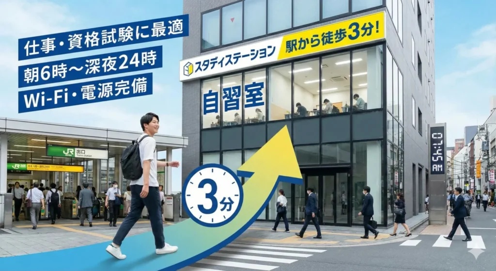 最寄り駅から徒歩3分以内の好立地にある自習室KAKOIへのアクセス