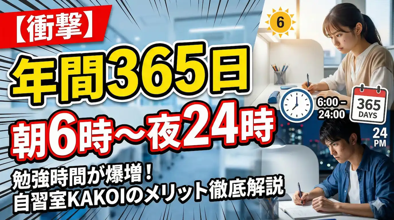 365日利用できる自習室KAKOIのメリット解説のアイキャッチ画像
