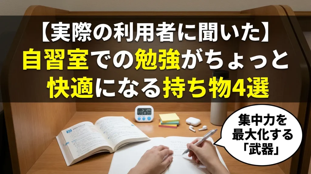 （AirPods・タイマー）：画像に写っている具体的なアイテム名を入れることで、「自習室 タイマー」「勉強 イヤホン」などの具体的な検索ニーズにもヒットしやすくします。
