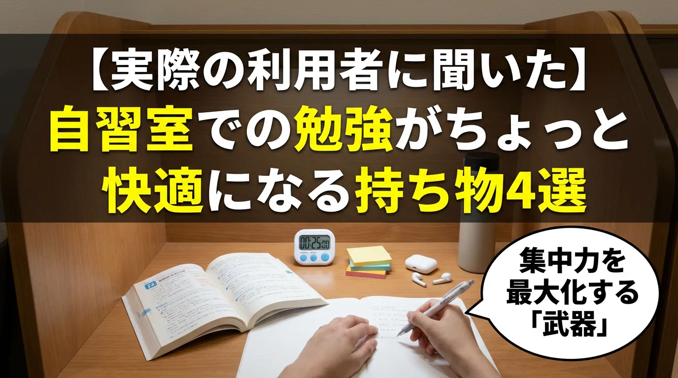（AirPods・タイマー）：画像に写っている具体的なアイテム名を入れることで、「自習室 タイマー」「勉強 イヤホン」などの具体的な検索ニーズにもヒットしやすくします。
