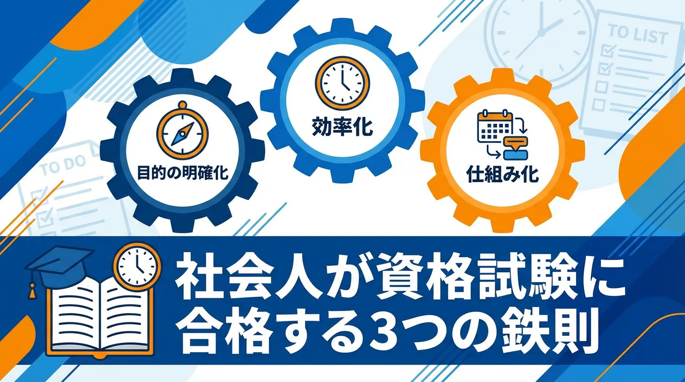 社会人が資格試験に合格する3つの鉄則（目的の明確化・効率化・仕組み化）のアイキャッチ画像