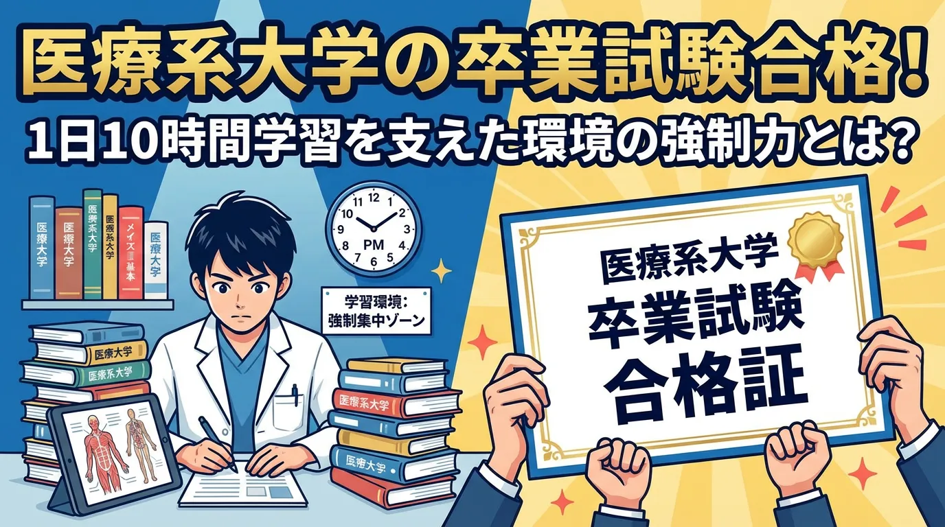医療系大学卒業試験合格の秘訣：1日10時間の集中学習を可能にする「環境の強制力」とは