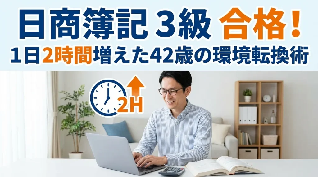 日商簿記3級に合格した42歳の環境転換術と勉強時間を1日2時間増やす方法の解説画像
