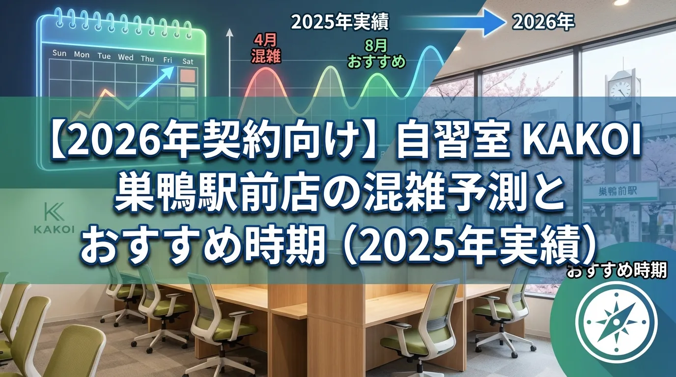 【2026年契約向け】自習室KAKOI 巣鴨駅前店の混雑予測。4月の混雑と8月のおすすめ時期を2025年実績から解説
