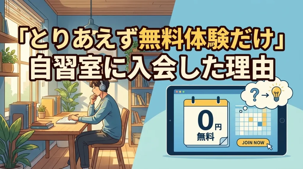 自習室の無料体験から入会した理由を紹介するイメージ｜0円の無料体験で学習環境を試してから入会した利用者の体験談