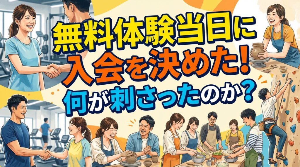 自習室の無料体験当日に入会を決めた理由を紹介する画像。体験利用から入会につながる決め手や利用者の満足度を解説