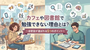 カフェや図書館で勉強できない理由と自習室が選ばれる5つのポイントを解説したバナー画像