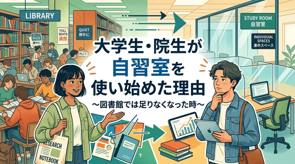 大学生・院生が自習室を使い始めた理由と図書館では足りなくなった経緯を解説したバナー画像｜文京区KAKOI