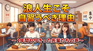 浪人生こそ自習室を使うべき理由と1年間やりきった先輩たちの声を紹介するバナー画像｜文京区KAKOI