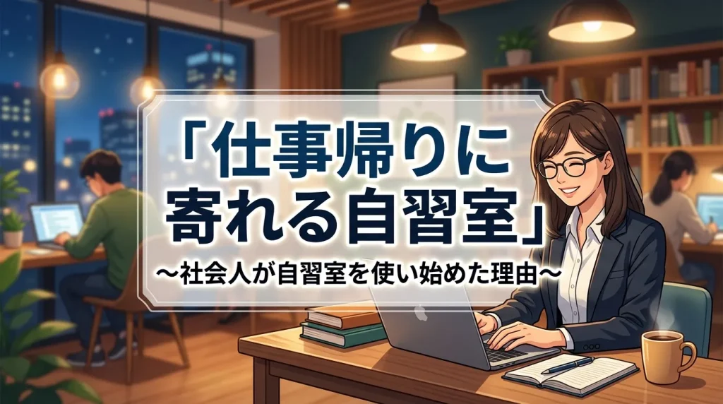 仕事帰りに寄れる自習室と社会人が自習室を使い始めた理由を紹介するバナー画像｜文京区KAKOI