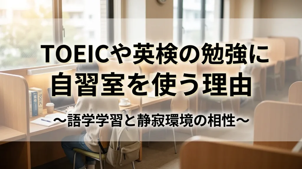 TOEICや英検の勉強に自習室を使う理由と語学学習と静寂環境の相性を解説したバナー画像｜文京区KAKOI