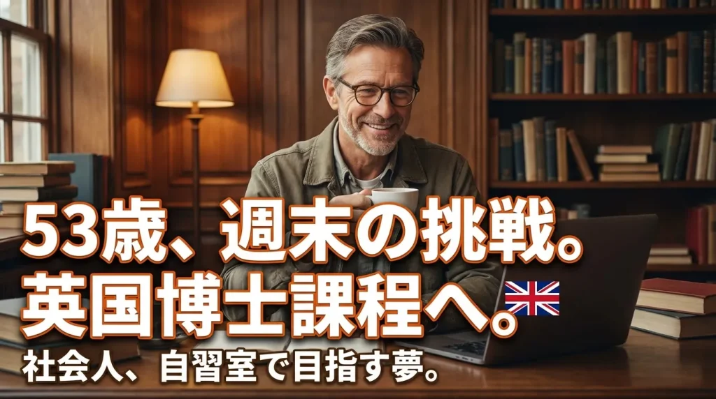53歳社会人が英国博士課程に挑戦する勉強イメージ｜自習室で学び直しを進める大人の学習環境とキャリアアップ